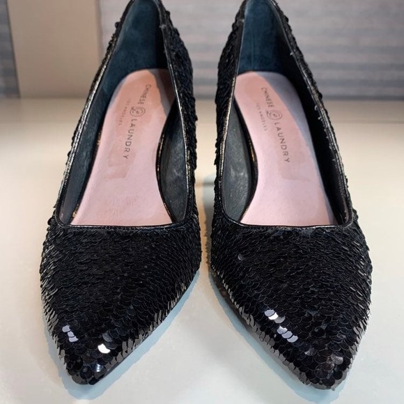 Chinese Laundry Ruthy Black Sequin Pointed Toe High Heel Pumps Women's 10 - Picture 3 of 12